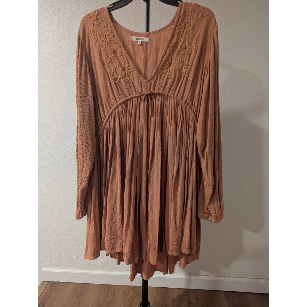 Rip Curl orange dress Boho Embroidered Babydoll Cover Up Rust L beach vacation